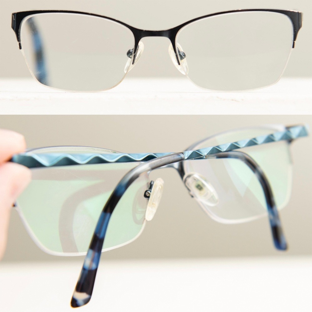 Chelsea Morgan Blue Cat Eye Semi Rimless Eyeglass Frames Textured Geometric Chic
